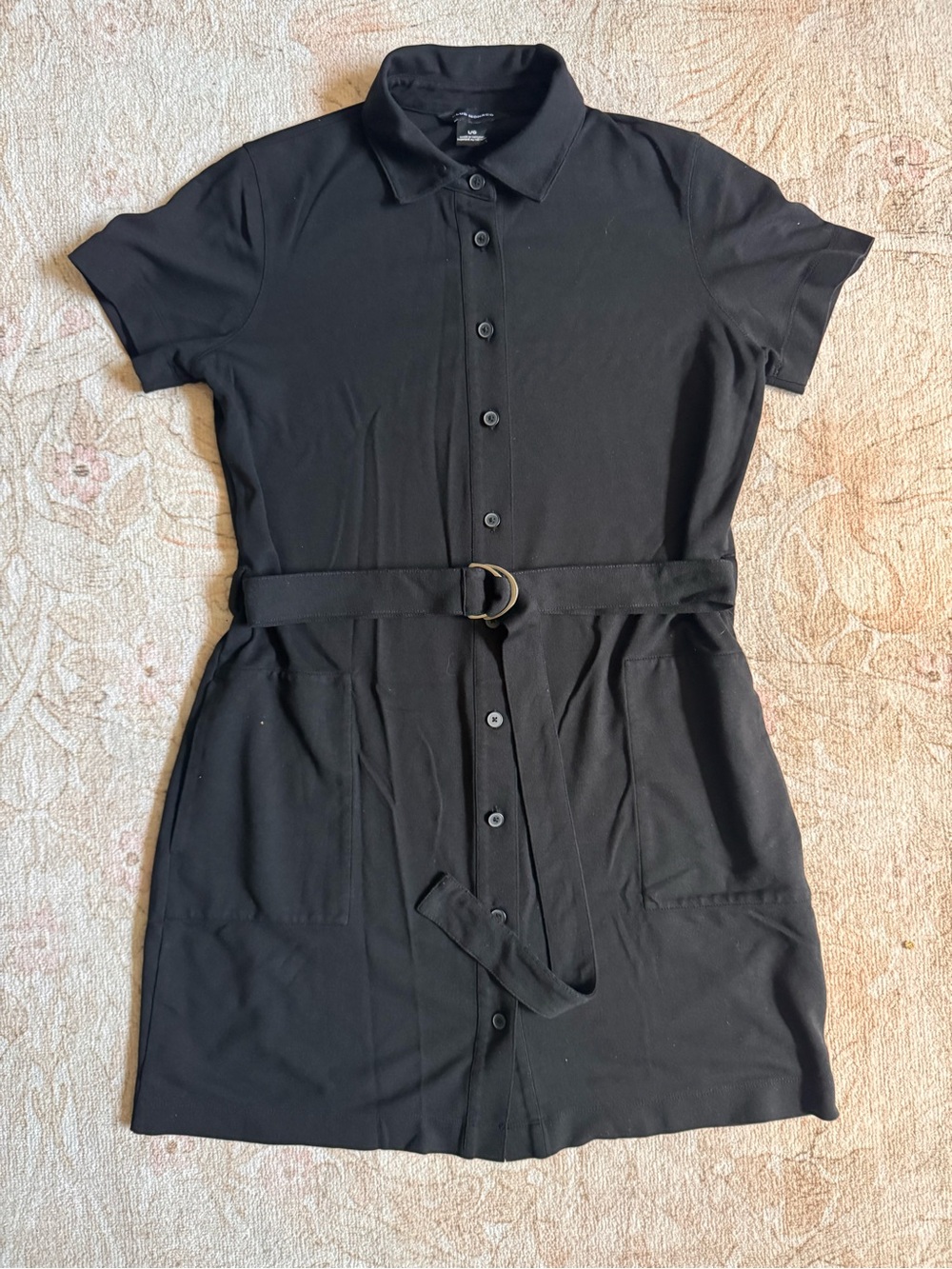 Black Ponte Shirt Dress with Pockets and Belt